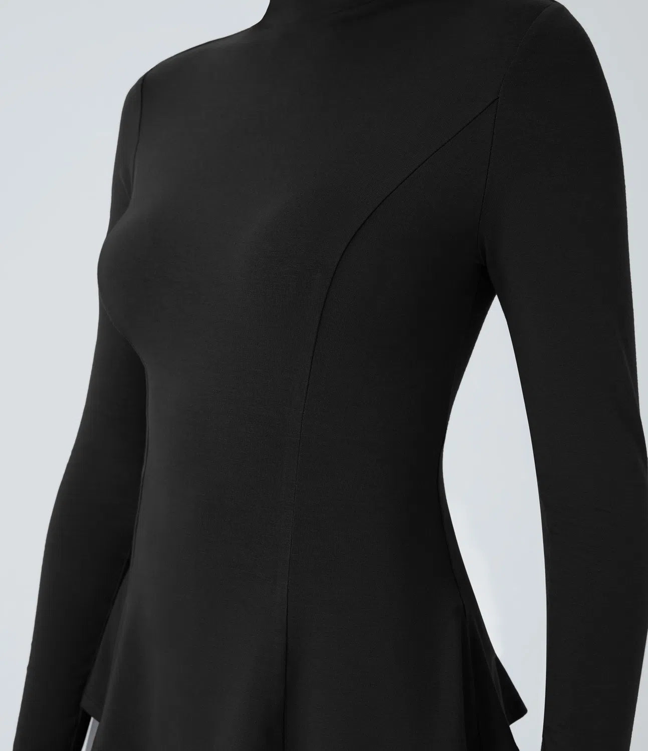 T-shirt de Travail Funnel Neck Manches Longues Silhouette Élancée Peplum