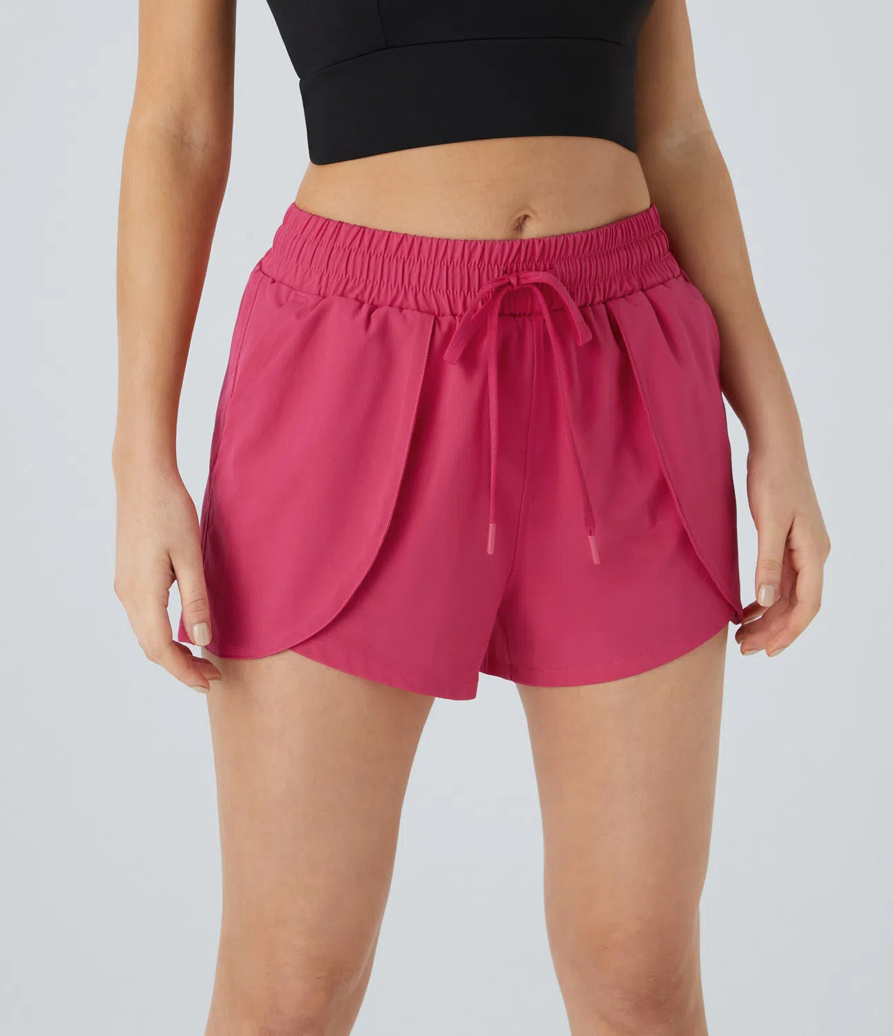 Short Yoga 2-en-1 à Taille Moyenne avec Cordon de Serrage et Poches Latérales