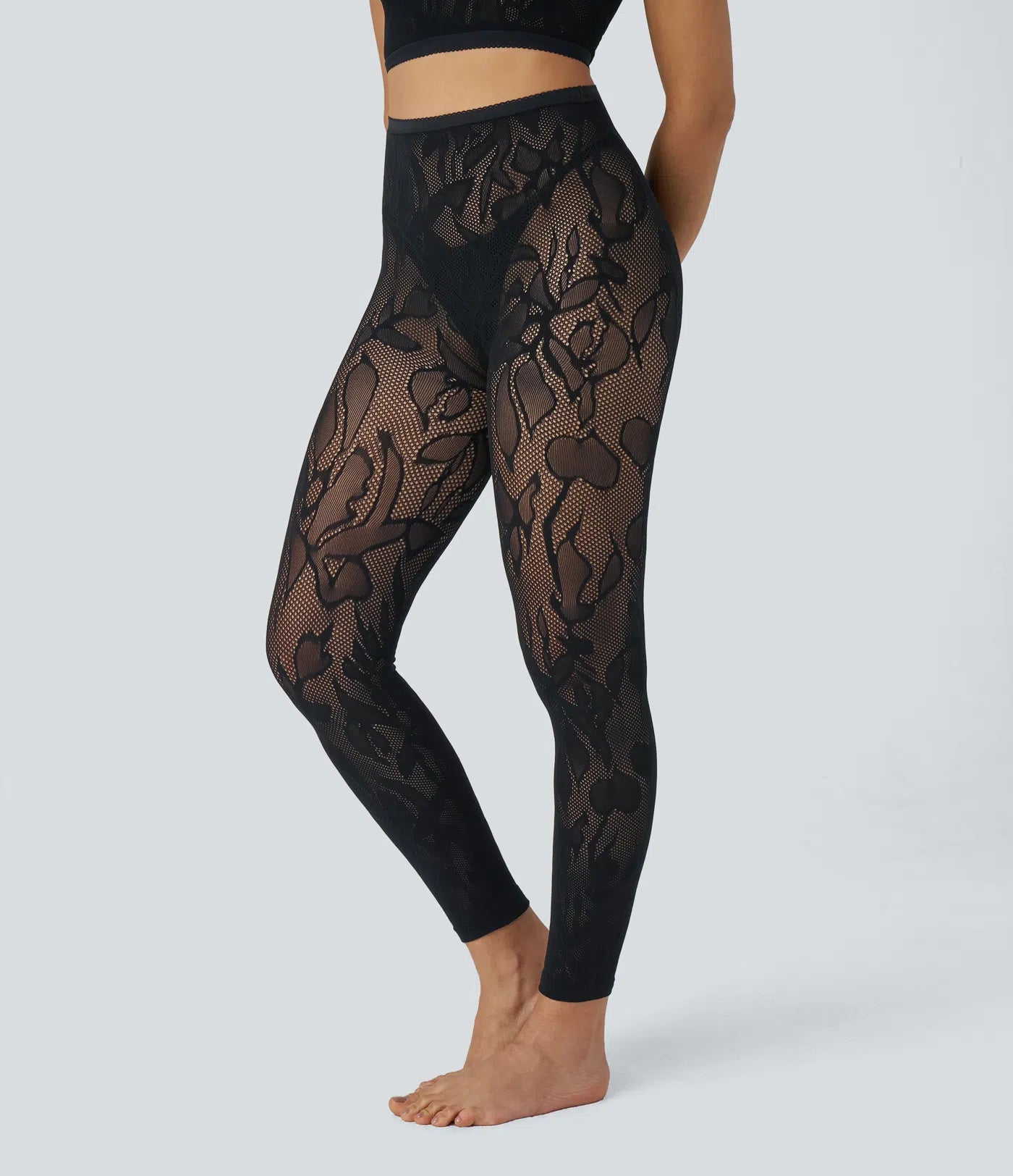 Legging Casual 7/8 sans Couture à Taille Haute avec Découpe