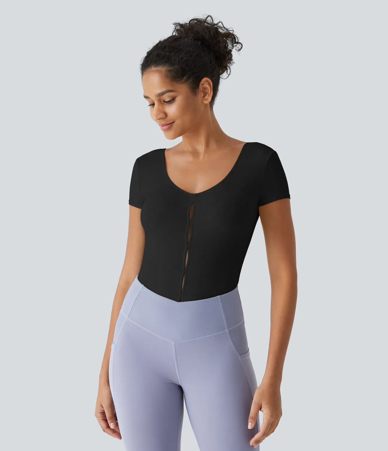 Combinaison de Yoga Sans Dos avec Découpe et Décolleté en U