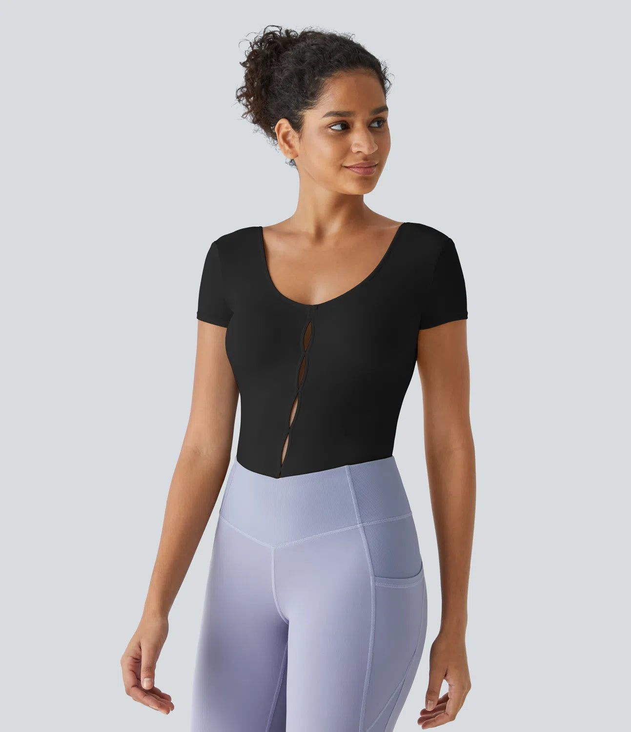 Combinaison de Yoga Sans Dos avec Découpe et Décolleté en U