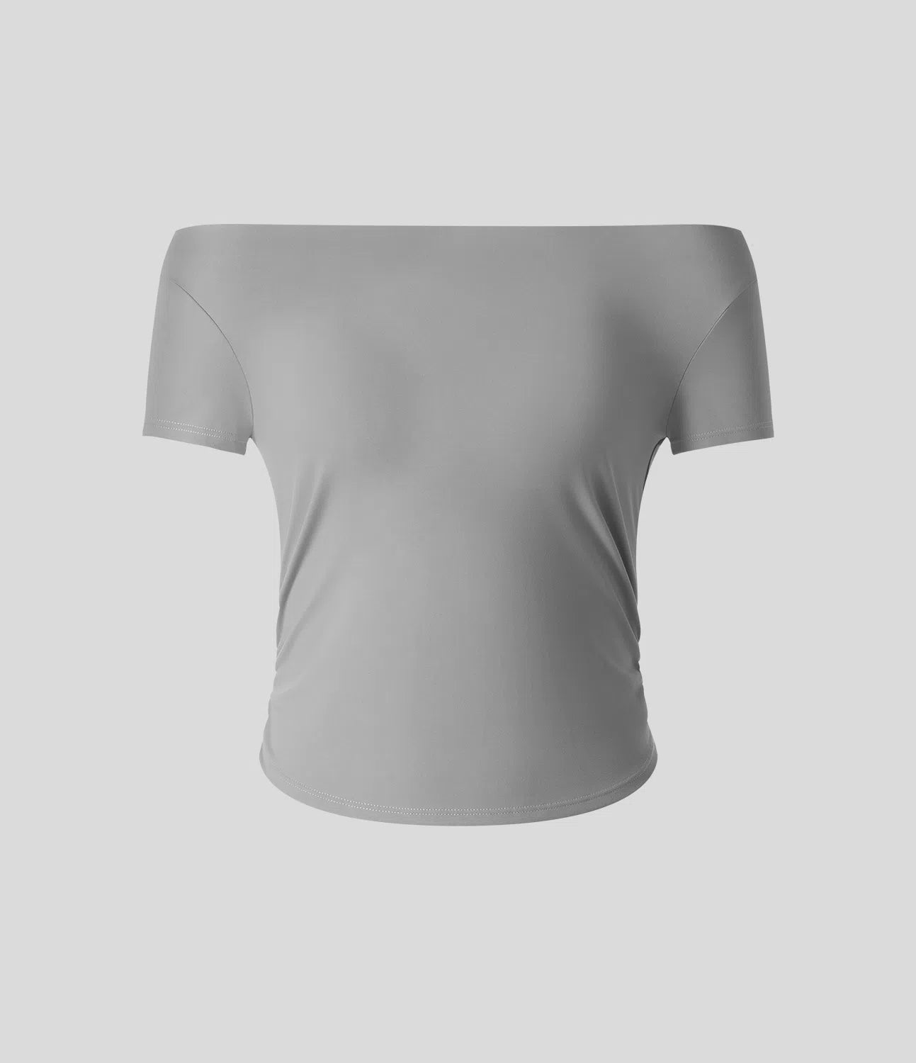 T-shirt Casual Skinny à Épaules Dénudées avec Ruches Latérales et Ourlet Courbé