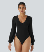 Body Work Button V-Neck Long Sleeves