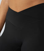 7/8 High Waisted Yoga Leggings with Crisscross Cutout and Contrast Lace