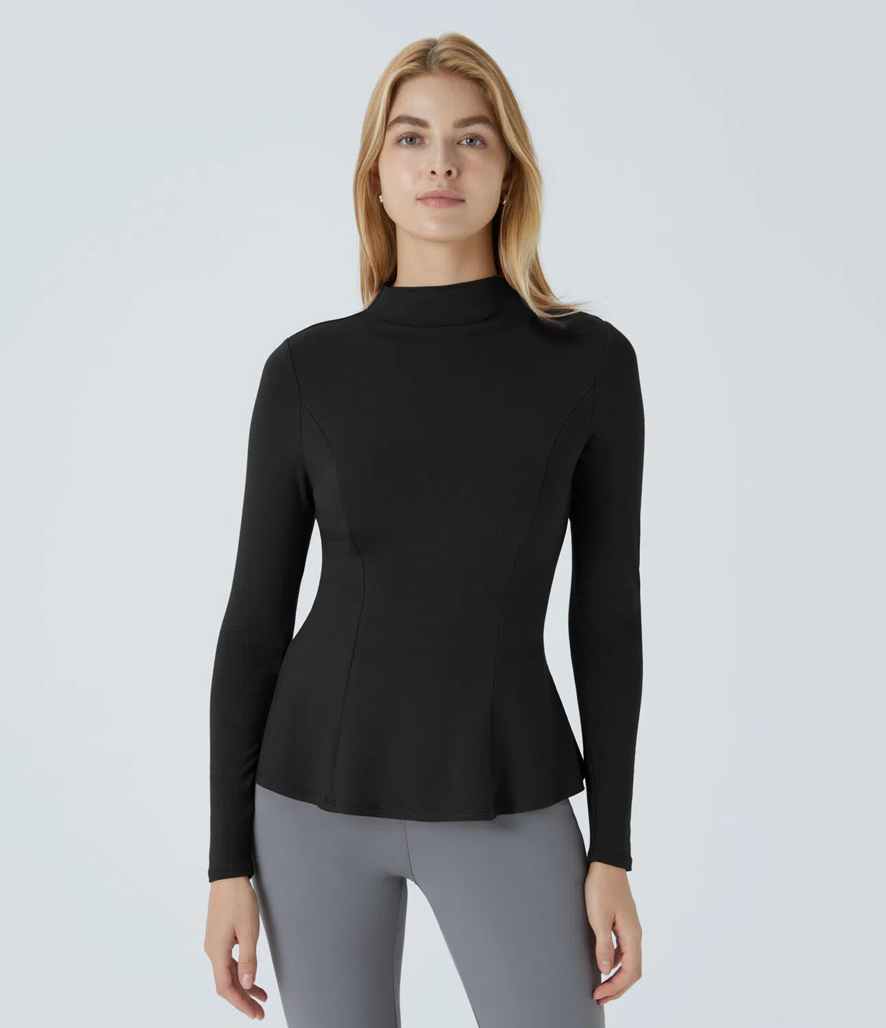 T-shirt de Travail Funnel Neck Manches Longues Silhouette Élancée Peplum