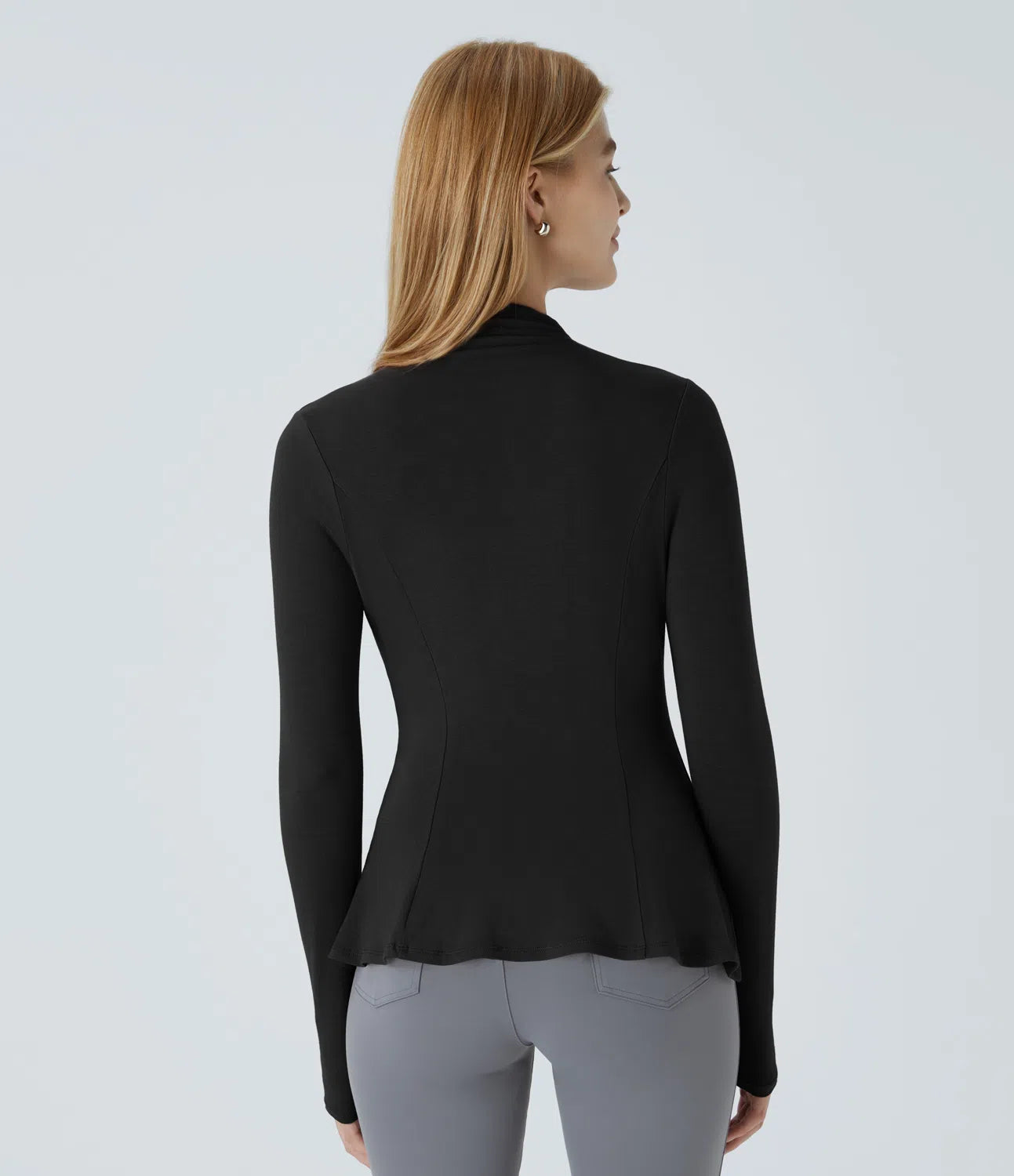 T-shirt de Travail Funnel Neck Manches Longues Silhouette Élancée Peplum