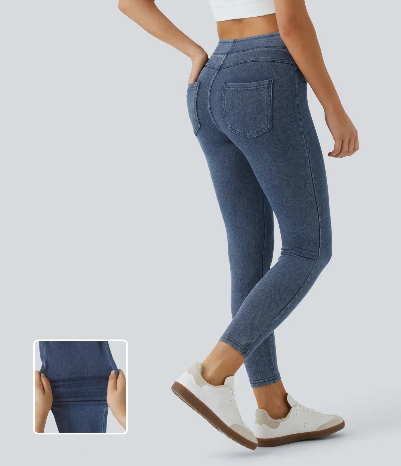 Legging Casual Taille Haute Tricot Extensible Poche Latérale Arrière