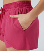 2-in-1 Mid-Rise Yoga Shorts with Drawstring and Side Pockets
