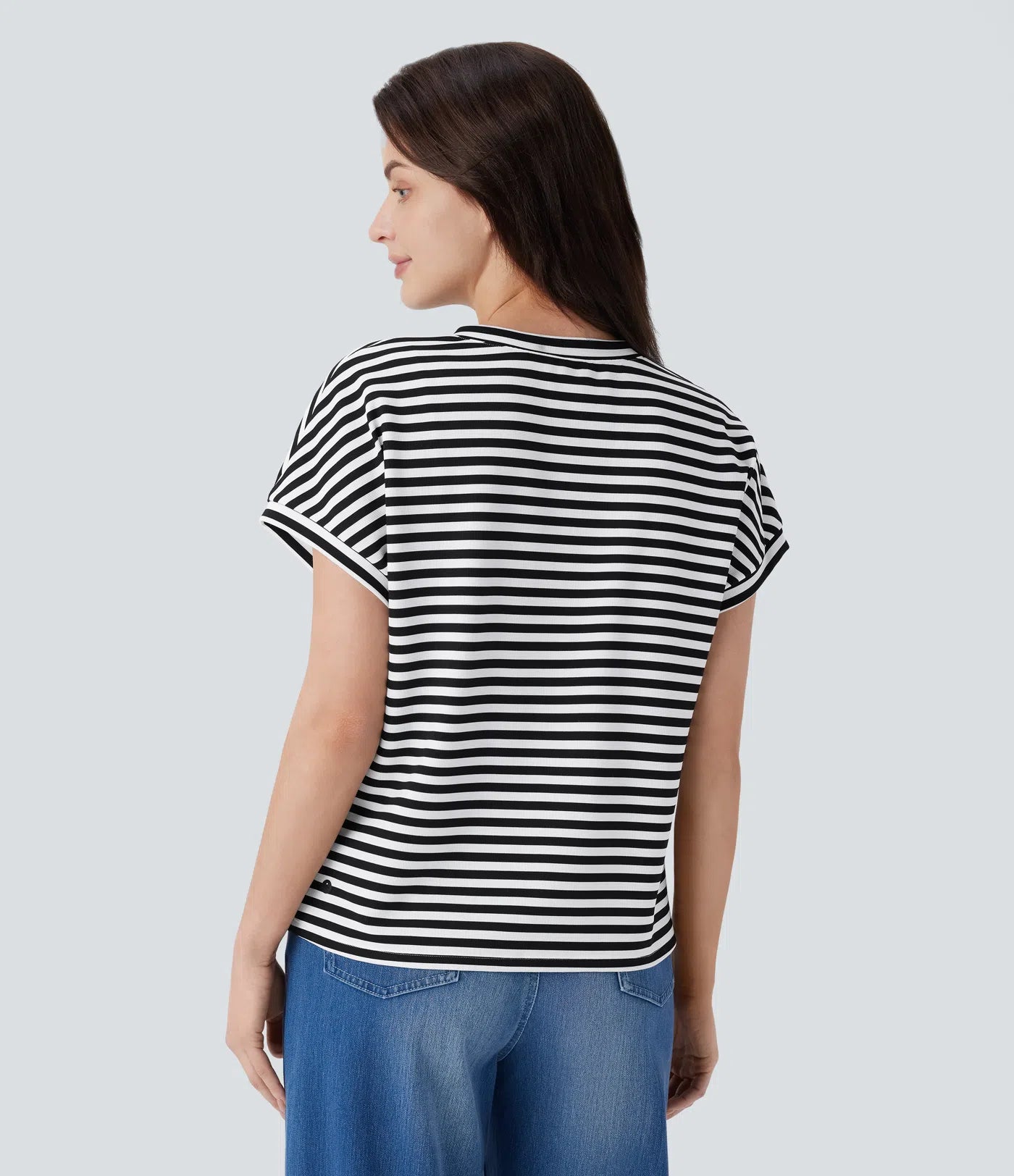 T-shirt de travail rayé col V coupe décontractée