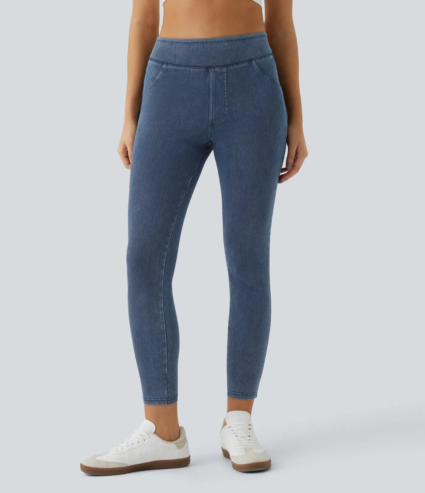 Legging Casual Taille Haute Tricot Extensible Poche Latérale Arrière