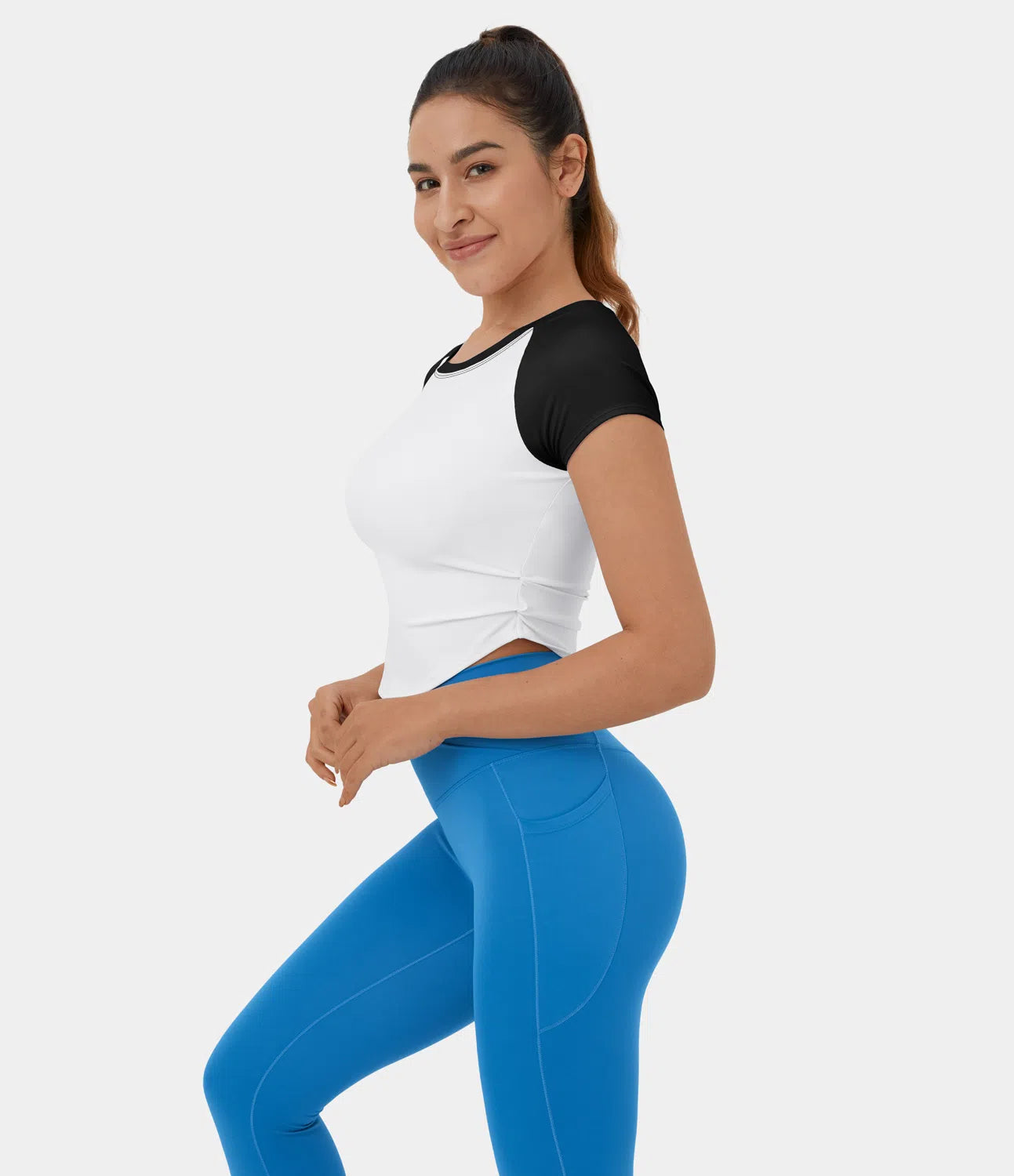 Softlyzero™ Airy Aéré T-shirt Casual Court à Ourlet Incurvé Froncé Et Bloc De Couleur
