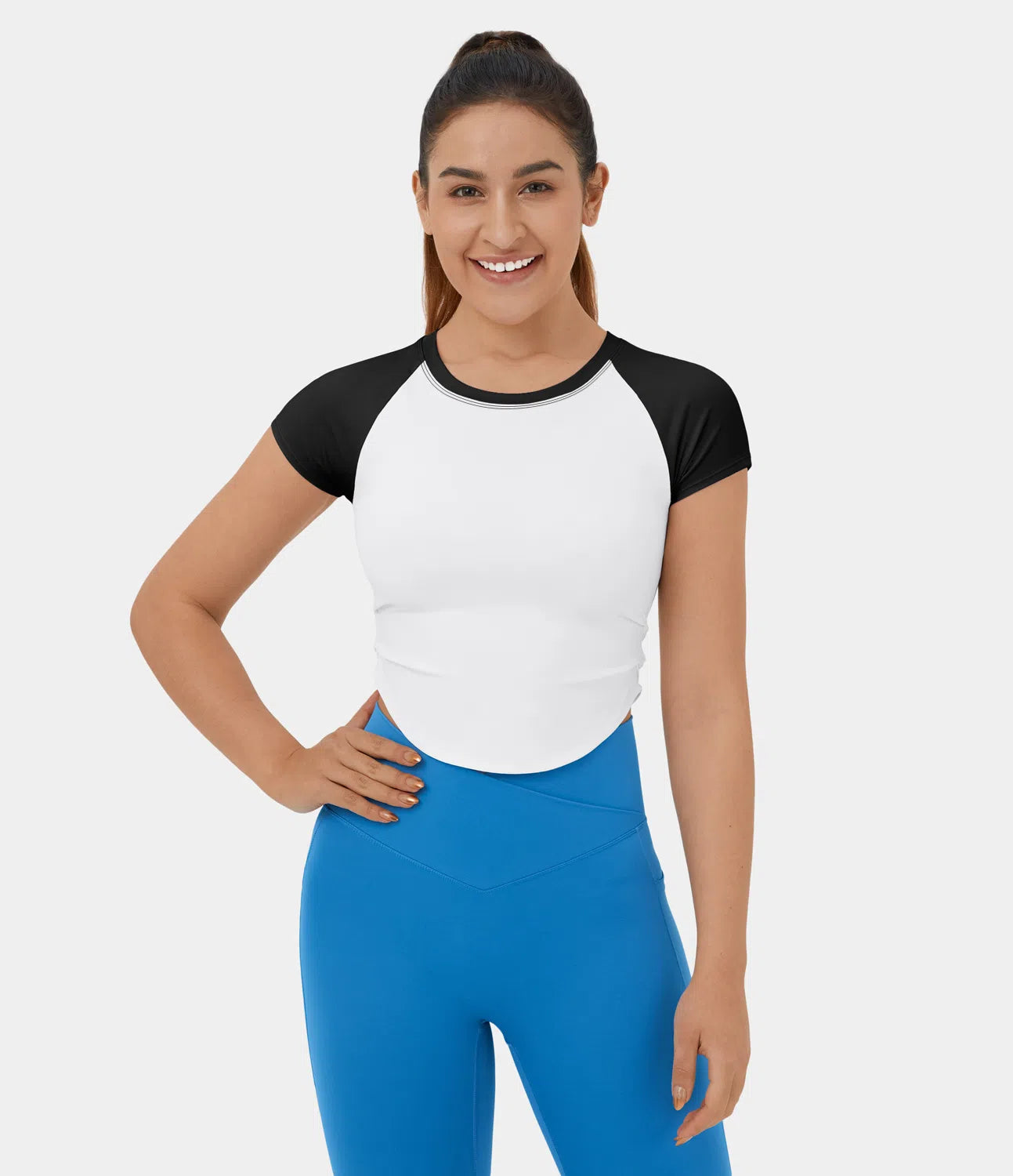 Softlyzero™ Airy Aéré T-shirt Casual Court à Ourlet Incurvé Froncé Et Bloc De Couleur