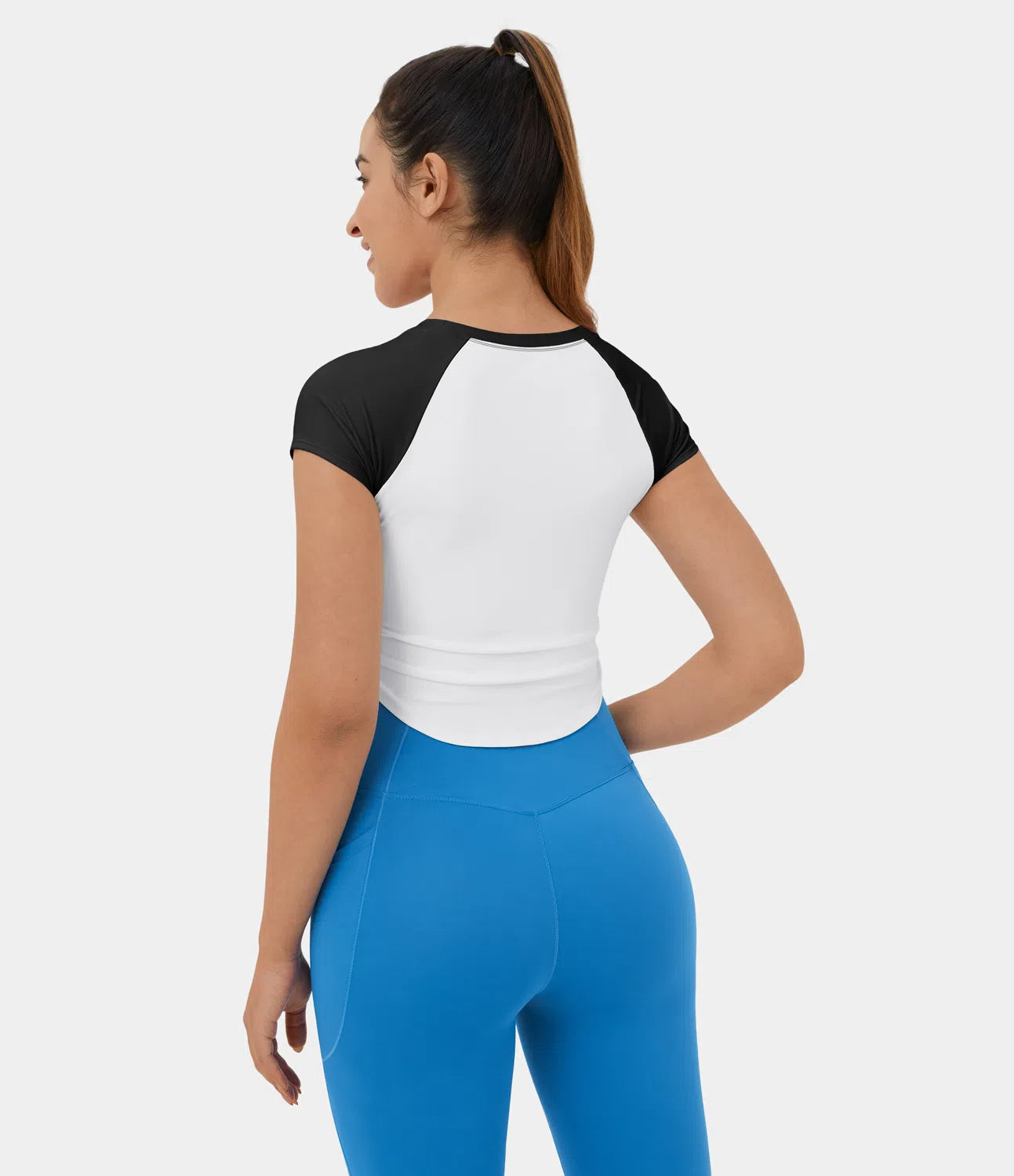 Softlyzero™ Airy Aéré T-shirt Casual Court à Ourlet Incurvé Froncé Et Bloc De Couleur