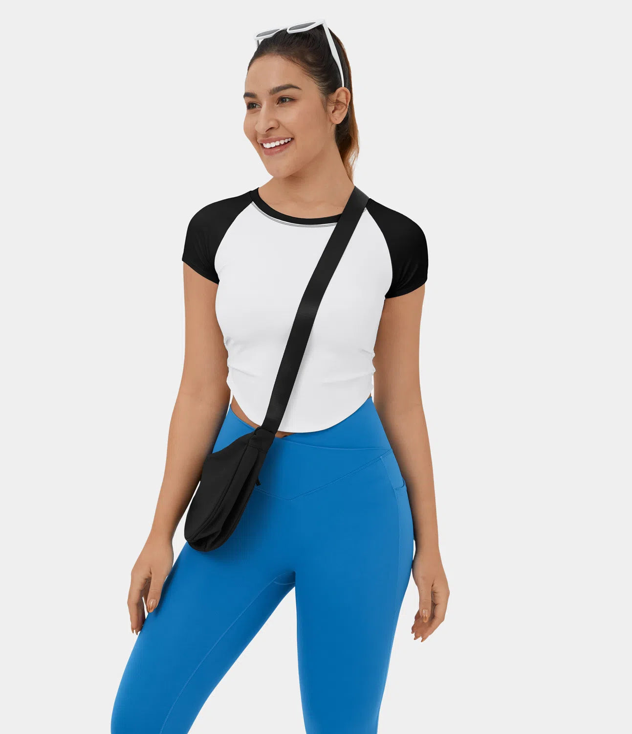 Softlyzero™ Airy Aéré T-shirt Casual Court à Ourlet Incurvé Froncé Et Bloc De Couleur