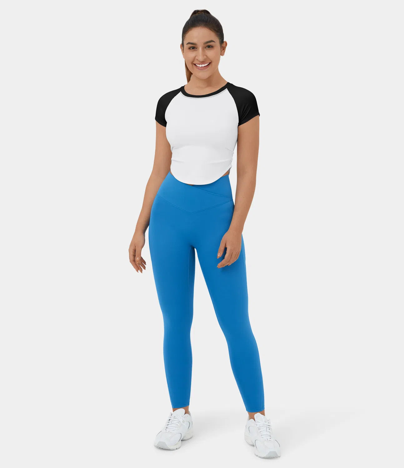 Softlyzero™ Airy Aéré T-shirt Casual Court à Ourlet Incurvé Froncé Et Bloc De Couleur