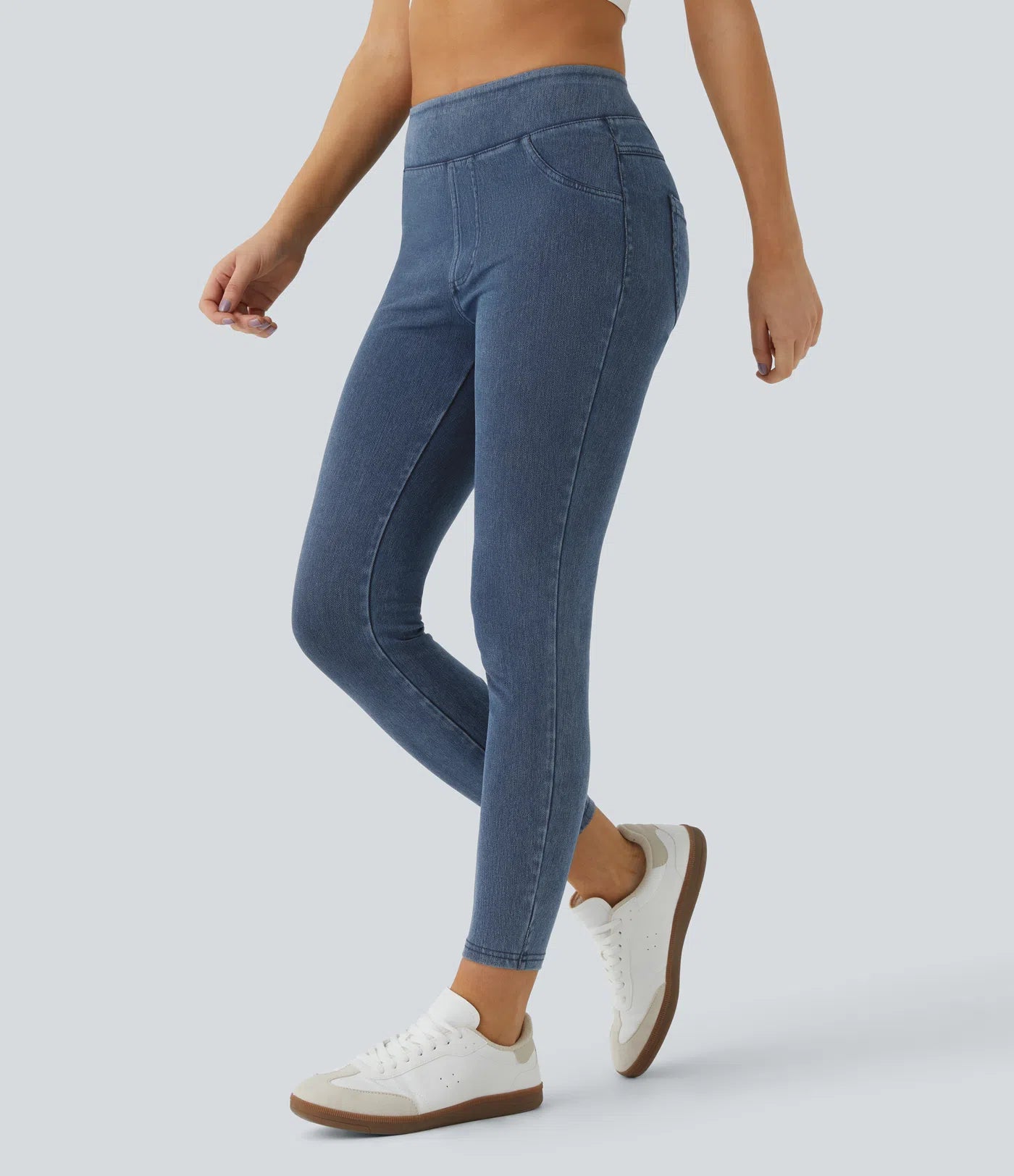 Legging Casual Taille Haute Tricot Extensible Poche Latérale Arrière
