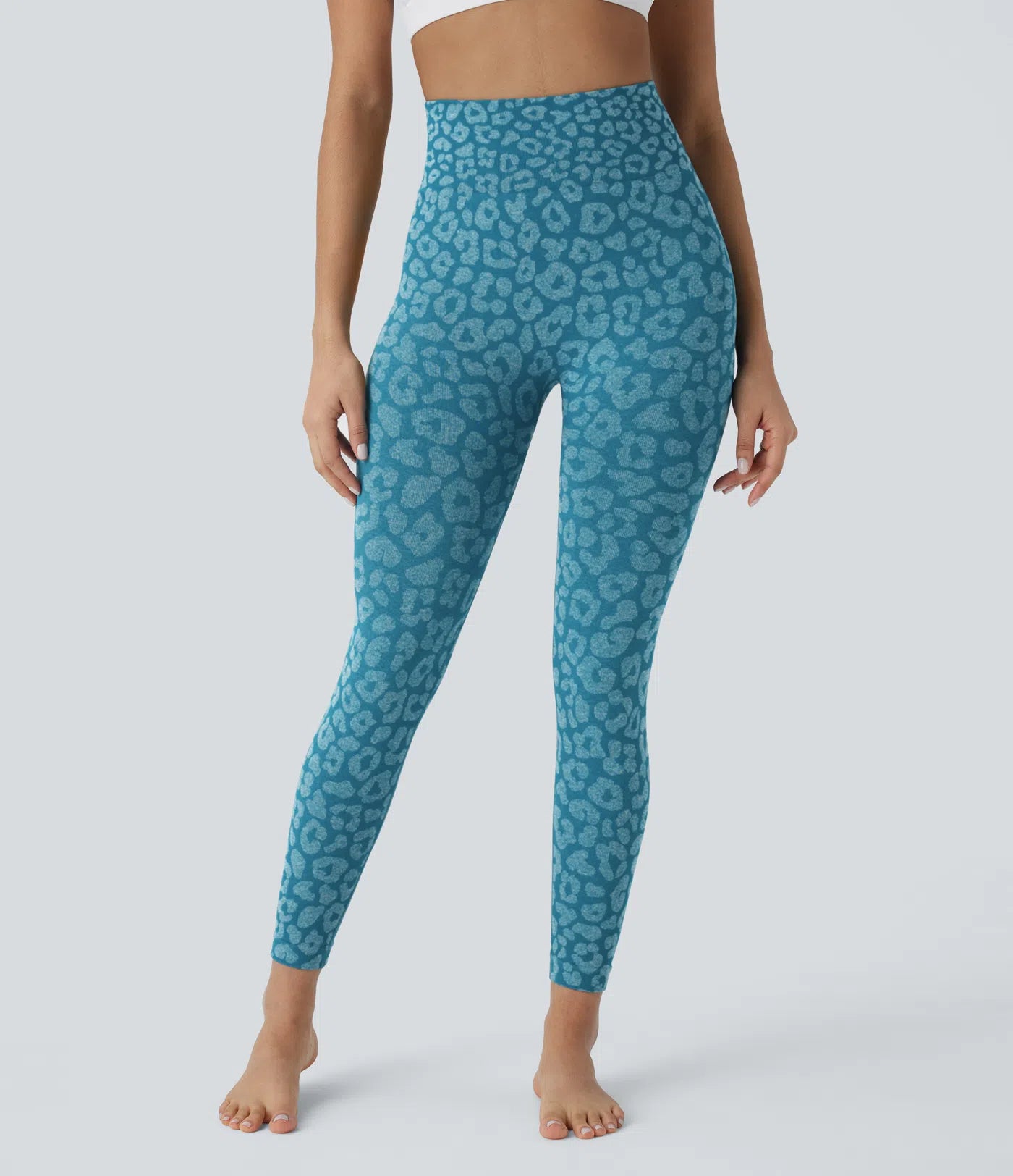 Legging de yoga 7/8 taille haute sans couture motif léopard Flow
