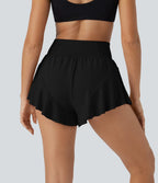 SoCinched 2-in-1 High Waisted Tummy Control Yoga Shorts with Back Pockets and Ruffle Hem