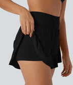 SoCinched 2-in-1 High Waisted Tummy Control Yoga Shorts with Back Pockets and Ruffle Hem
