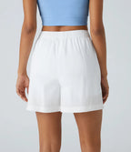 2-in-1 High Waisted Sport Shorts with Snaps and Color Block