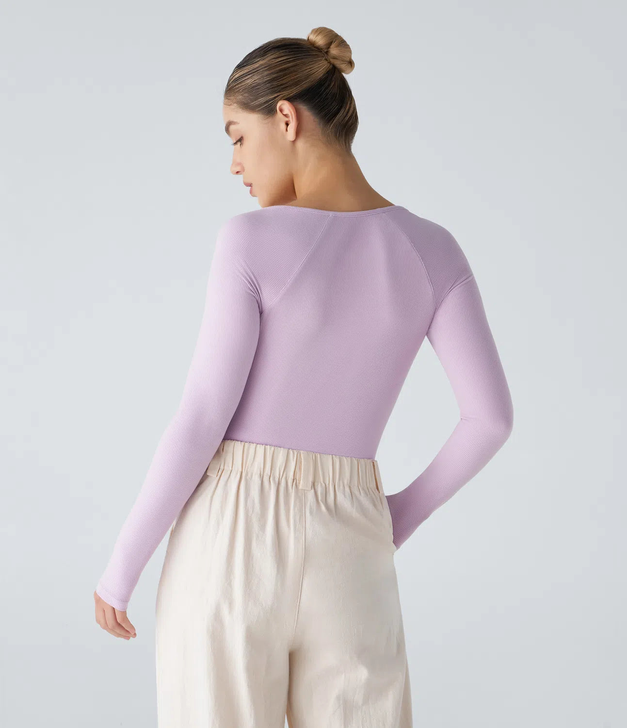 Body Casual en Tricot Côtelé à Encolure Henley Boutons et Manches Longues