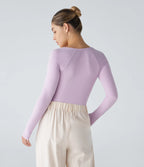 Casual Ribbed Knit Bodysuit with Henley Neckline, Buttons and Long Sleeves