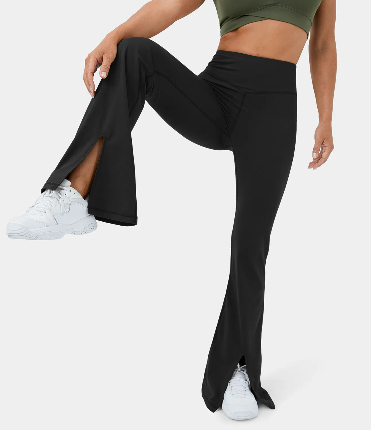 HaloTek Eco™ Plush Legging de Yoga Taille Haute avec Ourlet Fendu et Évasé Super