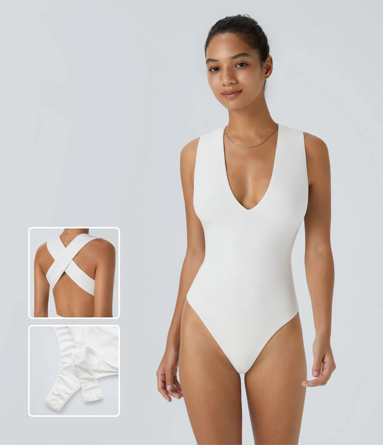 Body décolleté en V dos nu avec bretelles croisées