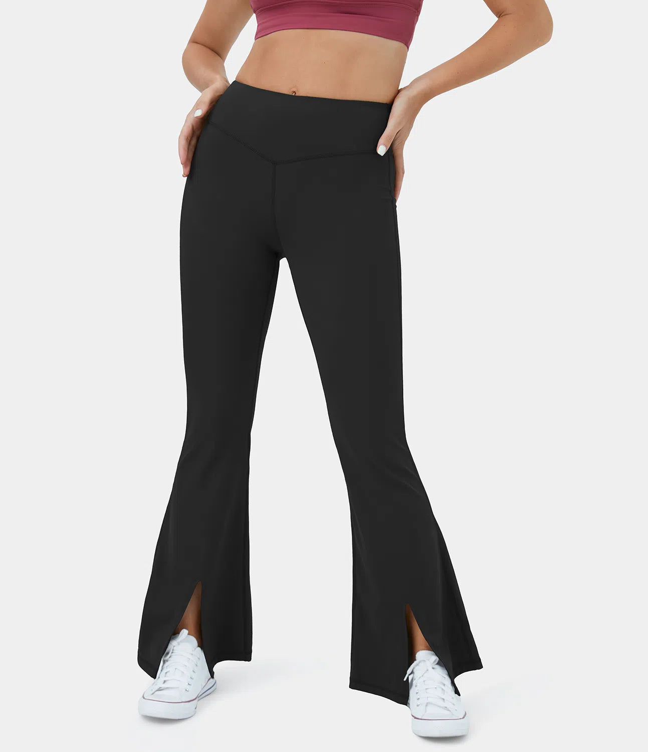 HaloTek Eco™ Yogaleggings med høy midje i plysj med delt kant og superflare