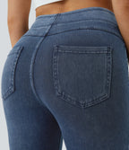 High Waisted Casual Leggings Stretch Knit Back Side Pocket