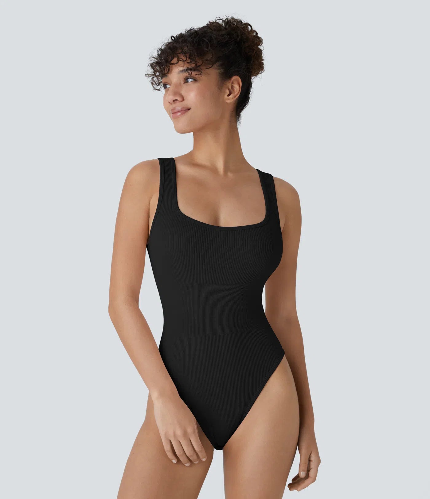 Softlyzero™ plysjbody i mykt stoff med firkantet hals, ermeløs, med trykknapper og skinny passform for yoga