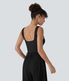 Softlyzero™ Plush Bodysuit in soft fabric with square neckline, sleeveless, with snaps and skinny fit for yoga