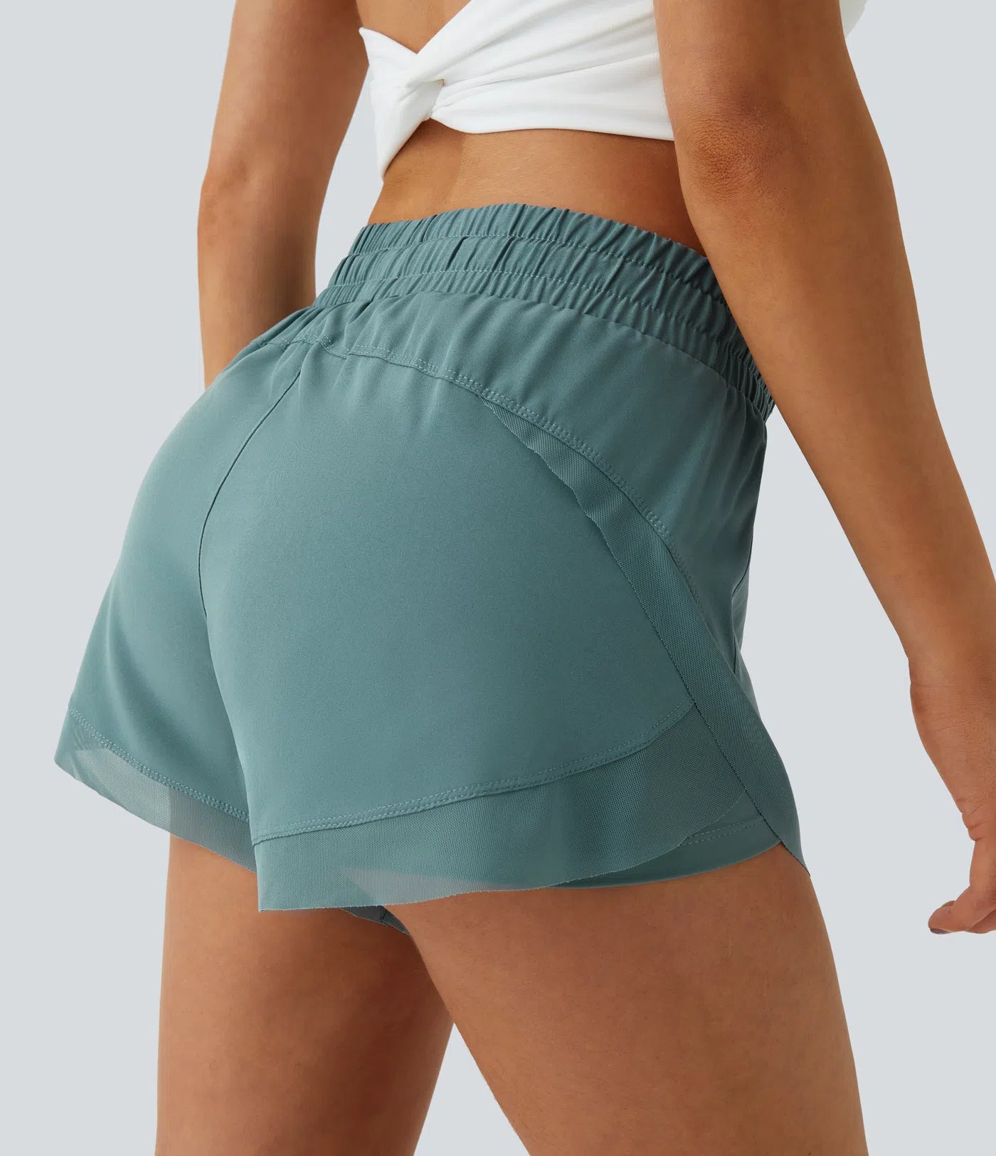 7.5cm 2 in 1 Running Shorts Mid Rise Drawstring Contrast Mesh Panel