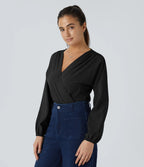 Breezeful™ Quick Dry Bodysuit with V-Neckline, Pleated Flared Sleeves and Snap Closures