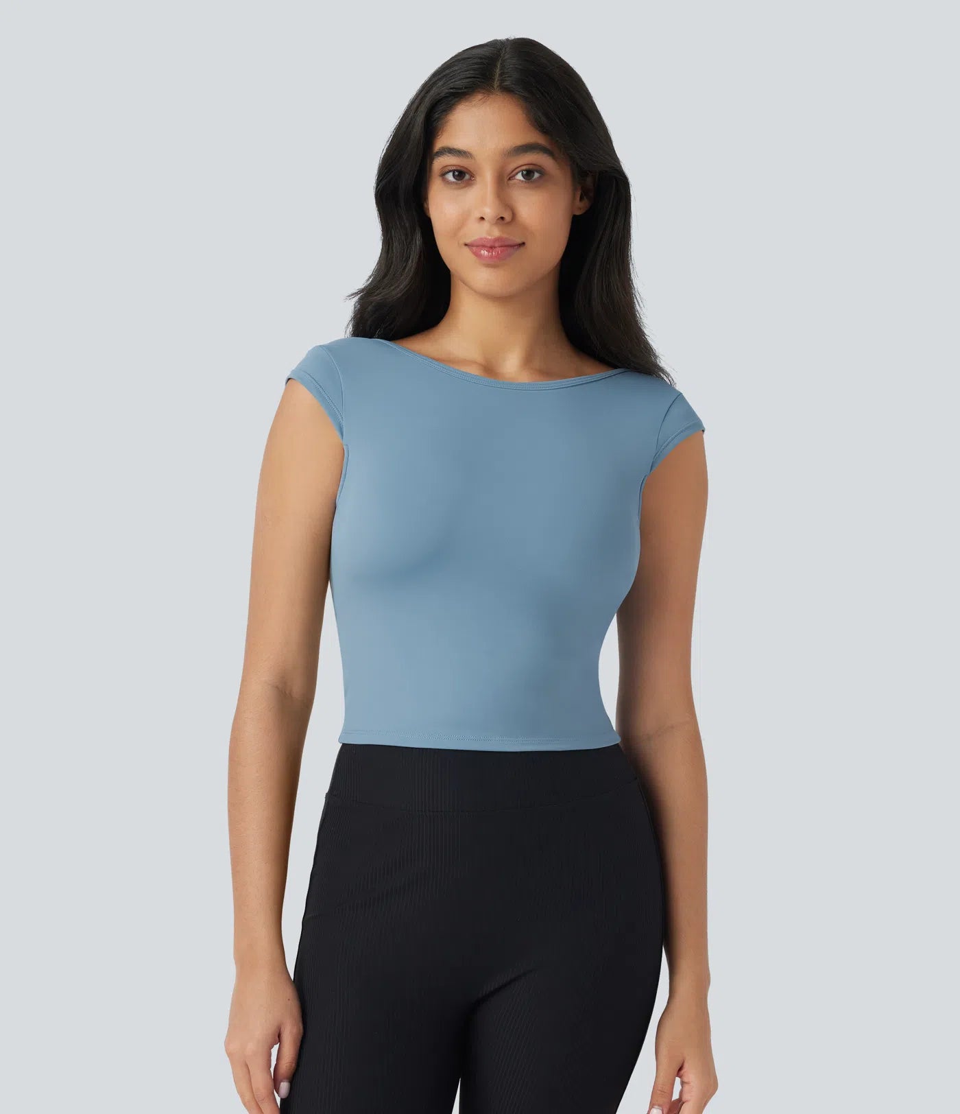 Softlyzero™ T-shirt Casual à Col Bateau et Manches Courte Dos Nu et Court - UPF50+
