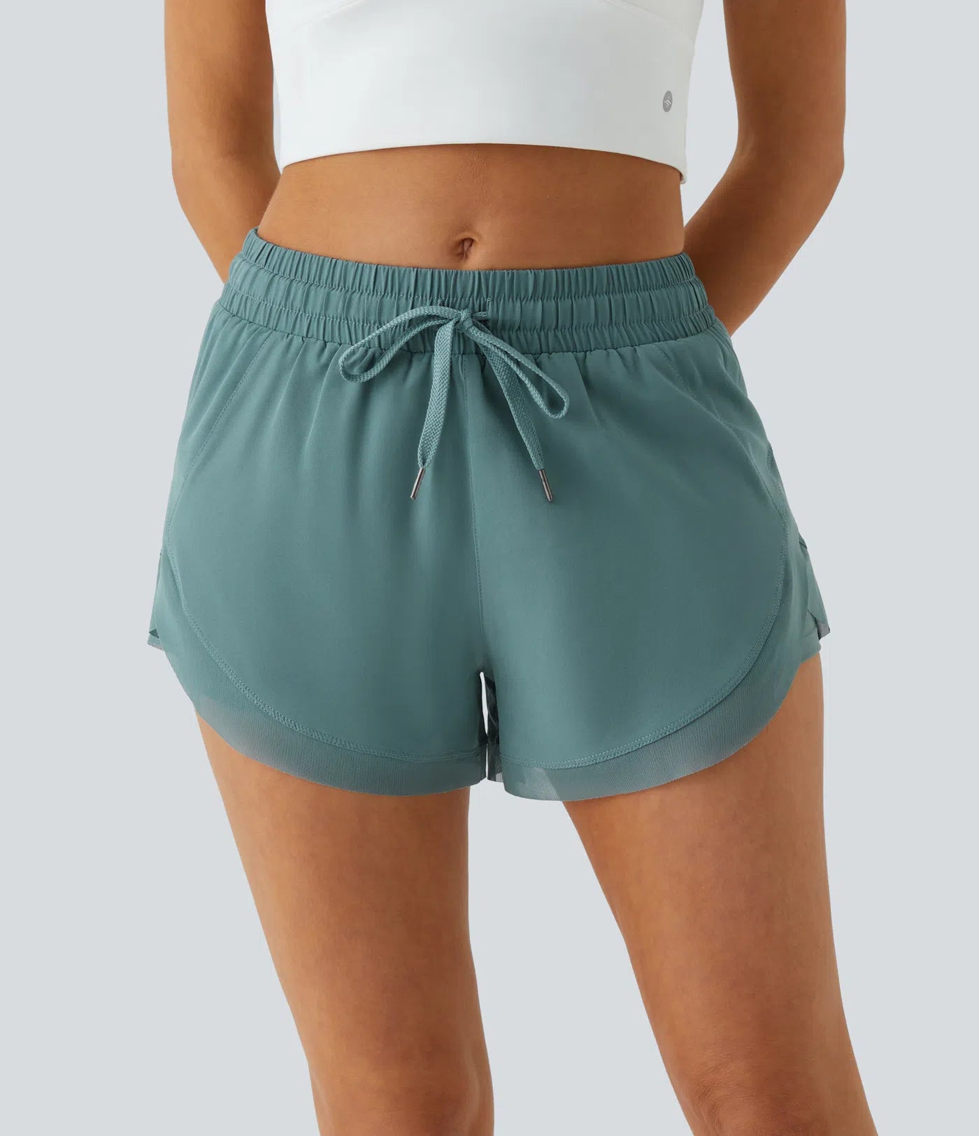 7.5cm 2 in 1 Running Shorts Mid Rise Drawstring Contrast Mesh Panel