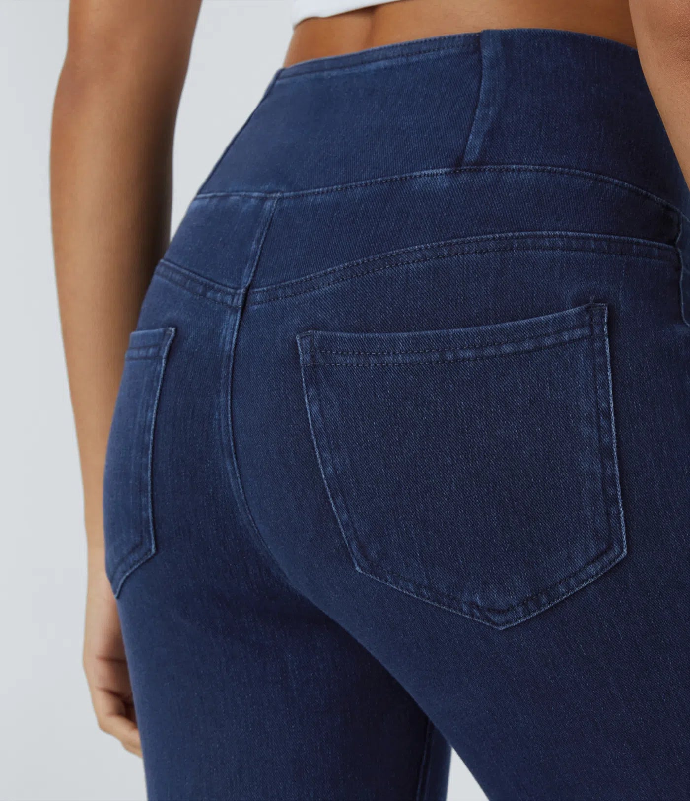 Legging Travail Taille Haute Croisé Poches Multiples Tricot Extensible Denim