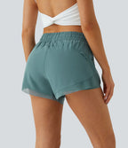7.5cm 2 in 1 Running Shorts Mid Rise Drawstring Contrast Mesh Panel